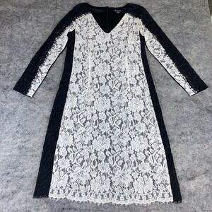 Roaman's Floral Lace Evening Dress Women's 12 Black & white Wedding Cocktail